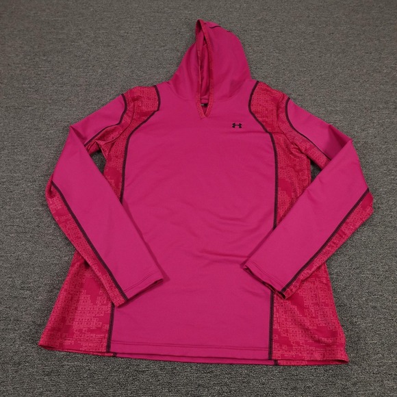 Under Armour Tops - Under Armour Hoodie Womens XL Pink ColdGear V-Neck Pullover Stretch Thermal